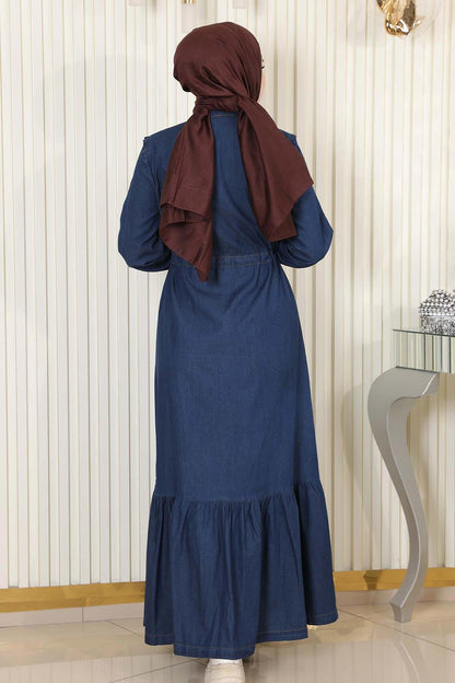 Geknöpftes Jeanskleid mit Spitzentaille