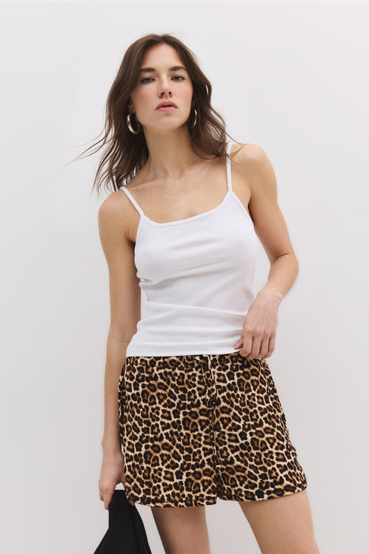 Mini-Shorts mit Leopardenmuster und gerafftem Bund