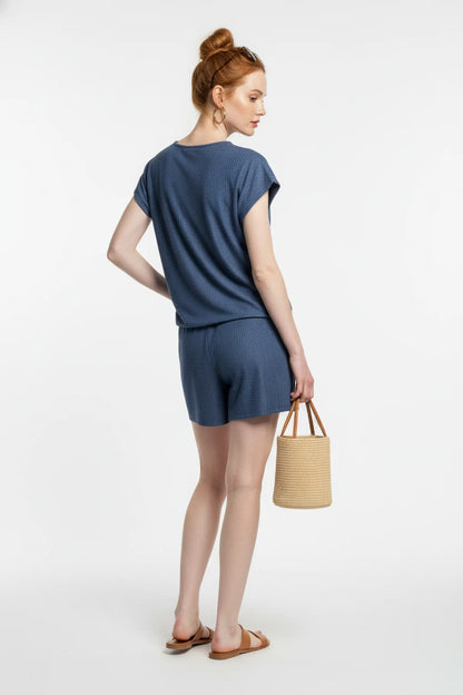Elastische Taillenkurzshorts mit Bindegürtel