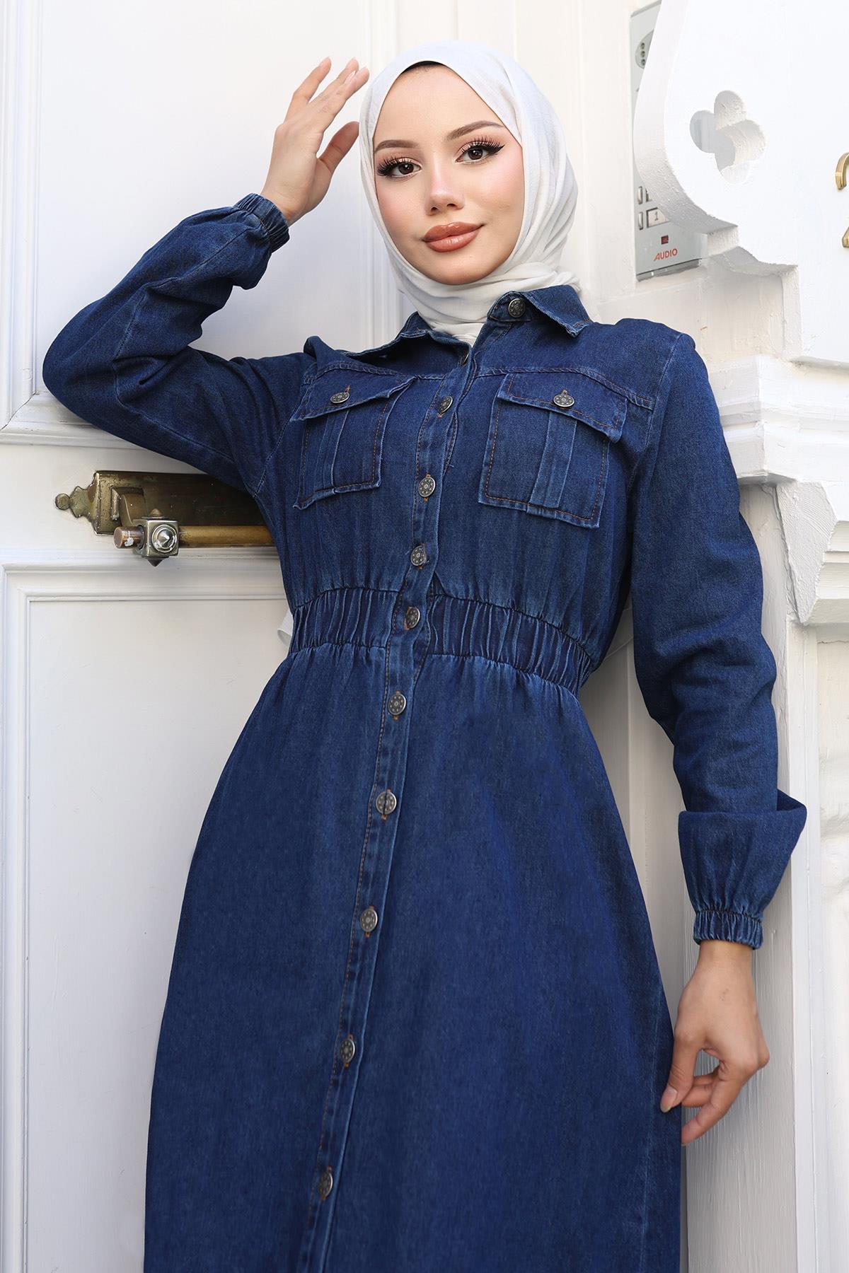 Dunkelblaue Elastische Denim Jacke MSW19228-2