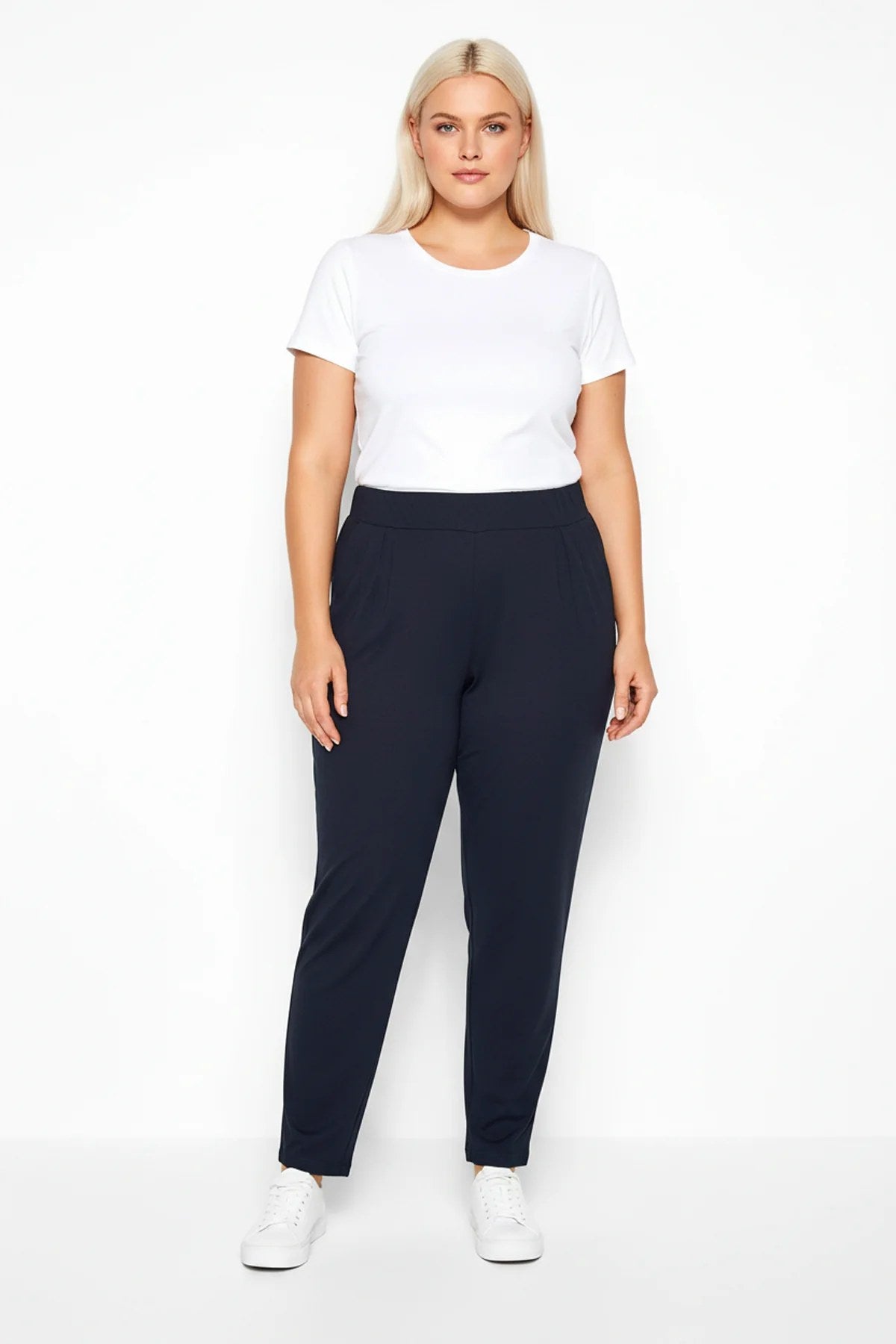 Pants with Elastic Waist and Pleat Details