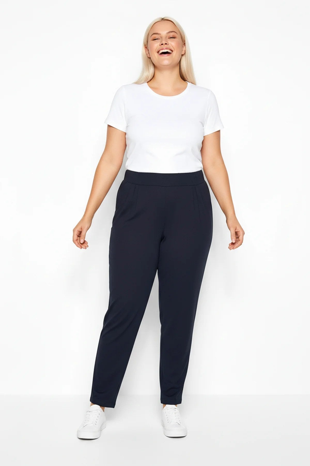 Pants with Elastic Waist and Pleat Details