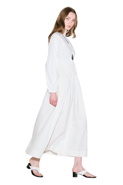 Kleid mit plissierter Taille, ECRU