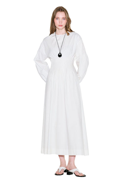 Kleid mit plissierter Taille, ECRU