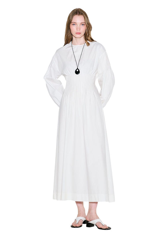 Kleid mit plissierter Taille, ECRU