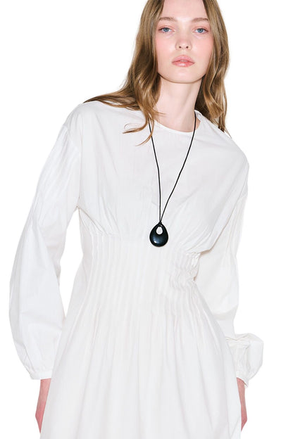 Kleid mit plissierter Taille, ECRU