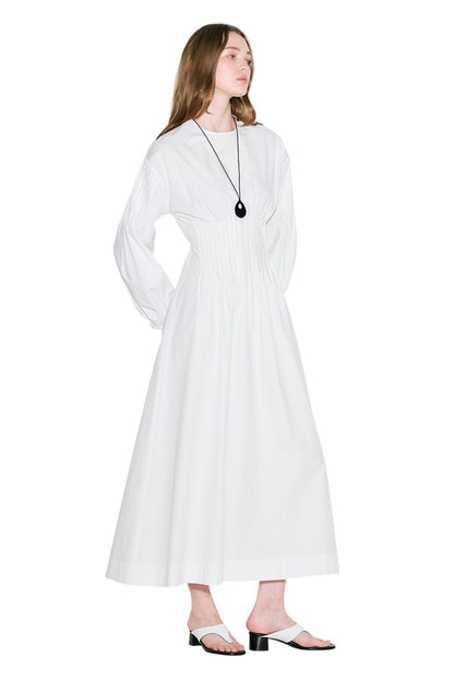 Kleid mit plissierter Taille, ECRU