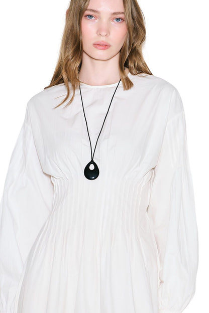 Kleid mit plissierter Taille, ECRU