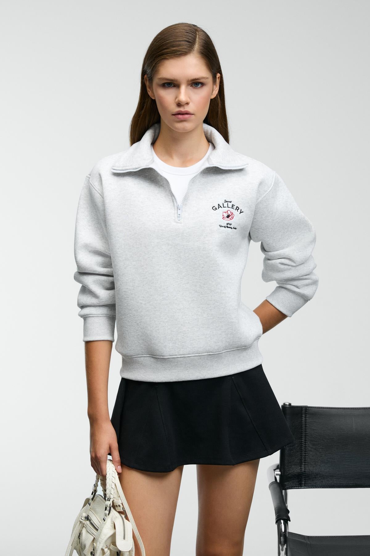 GRIMELANGE Belle Damen Sweatshirt mit Zip Graue Melange