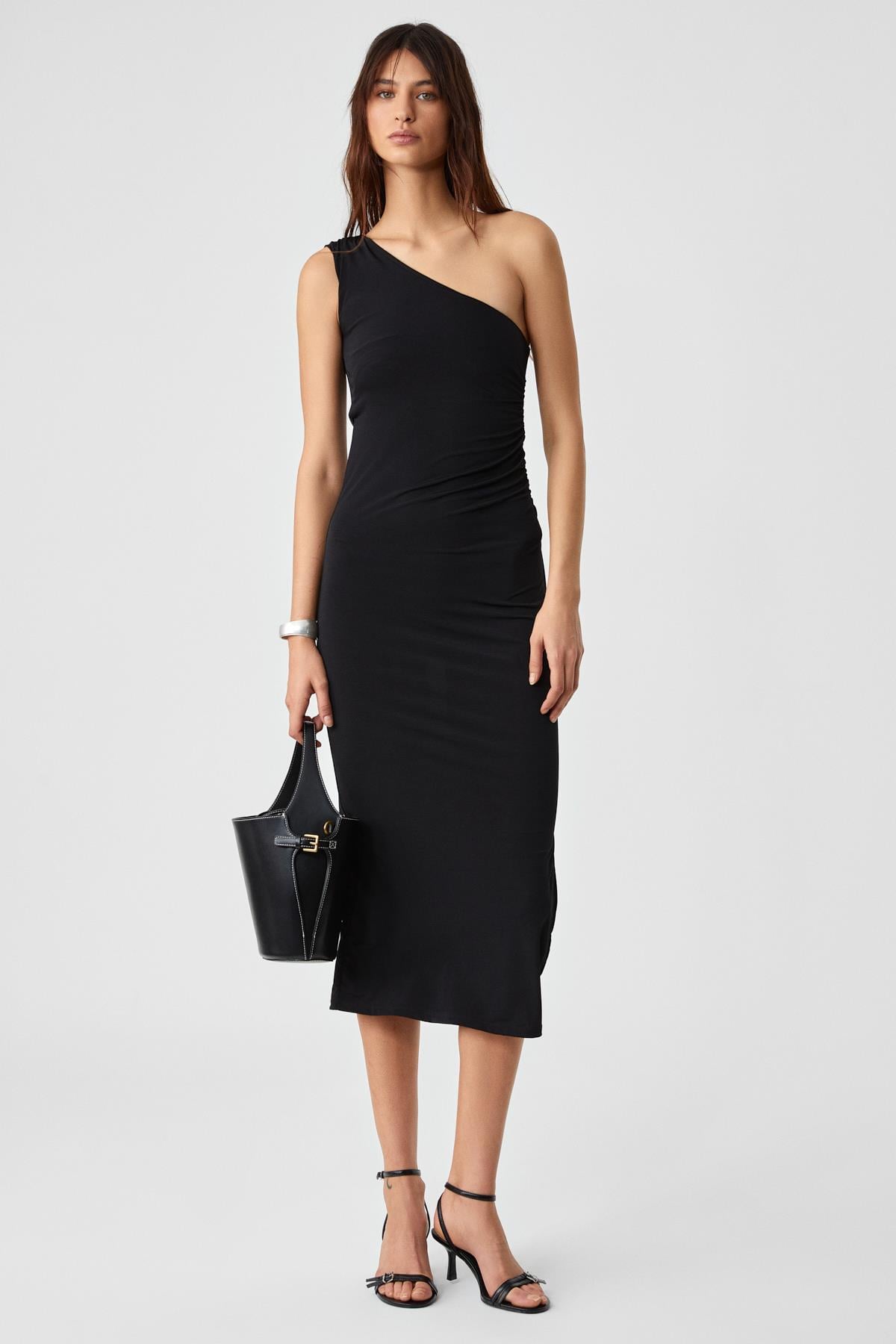 ETHIQUET Damen Asymmetrisches Kleid ärmellos Schwarz