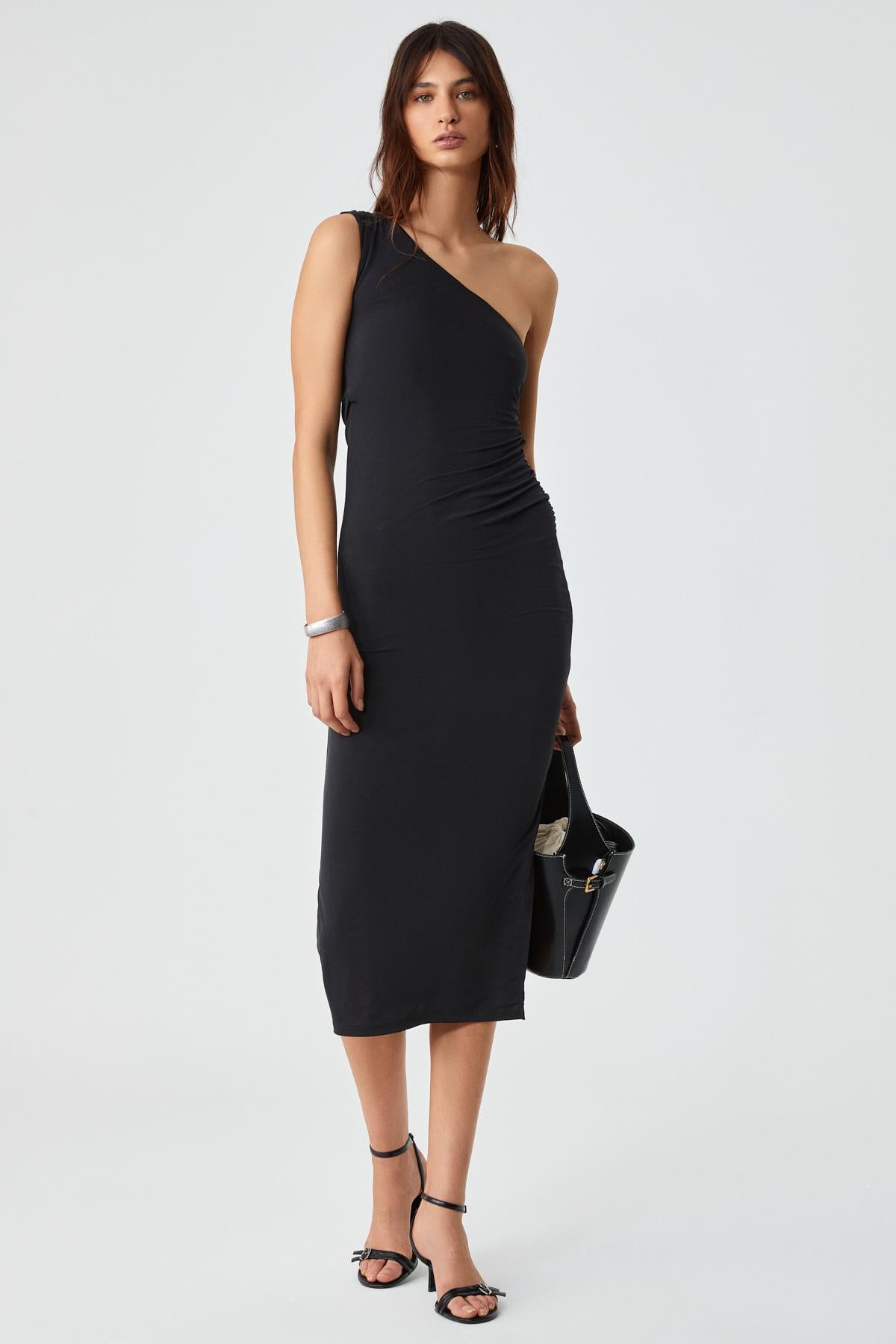 ETHIQUET Damen Asymmetrisches Kleid ärmellos Schwarz