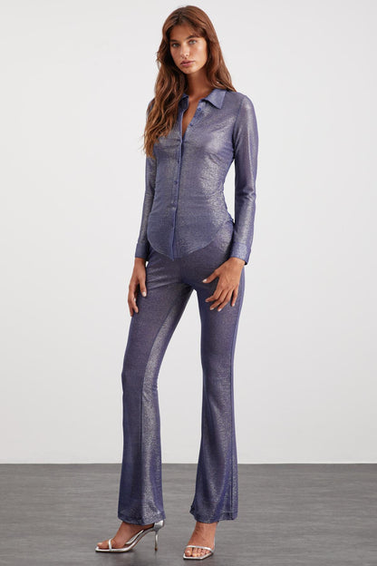 Damen Slim Fit Glänzende Bluse