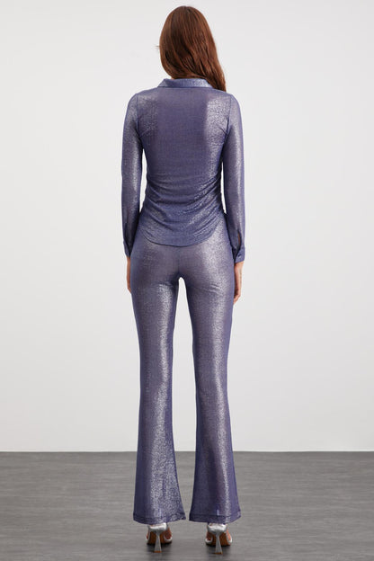 Damen Slim Fit Glänzende Bluse