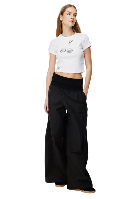 Bedrucktes Crop-T-Shirt mit Fahrradausschnitt