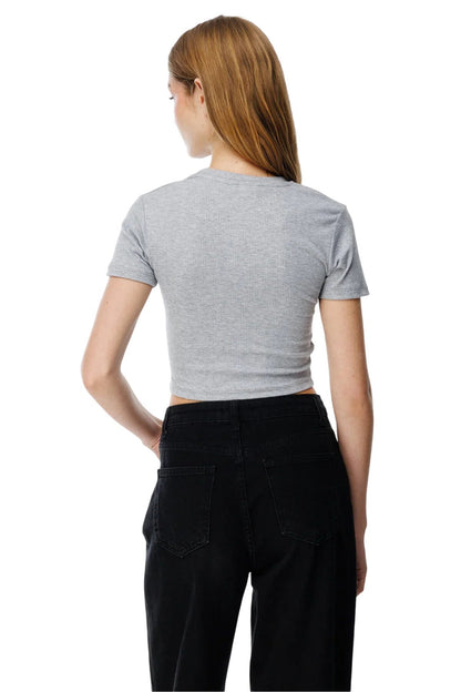 Bedrucktes Crop-T-Shirt mit Fahrradausschnitt