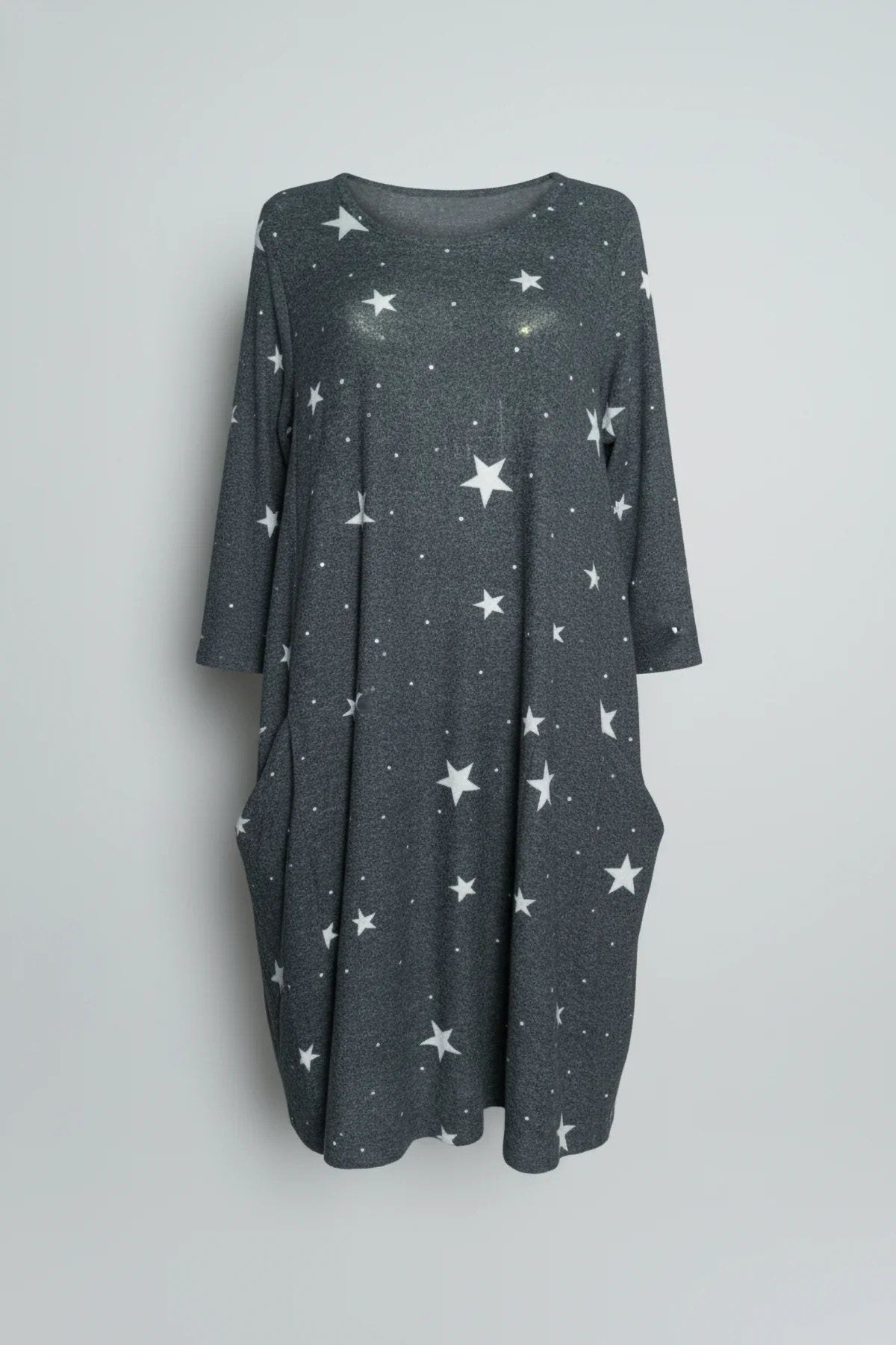 Midi-Kleid mit Rundhalsausschnitt und Taschen