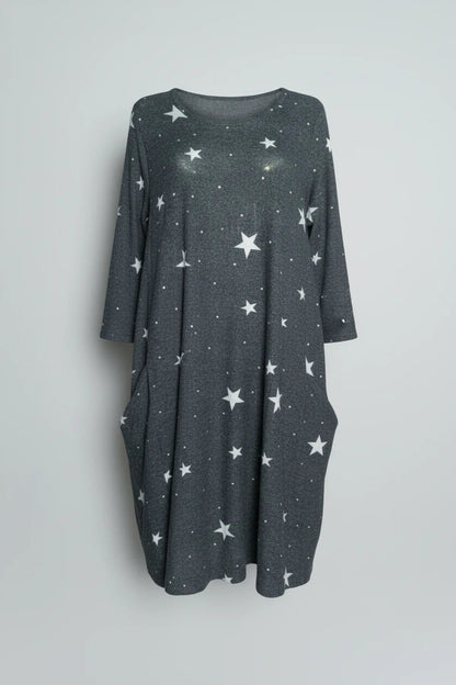 Midi-Kleid mit Rundhalsausschnitt und Taschen
