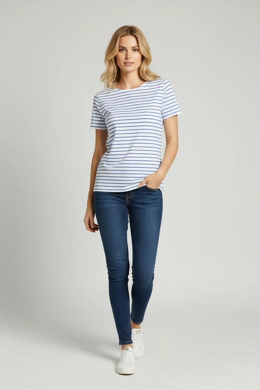 Basic-T-Shirt mit Rundhalsausschnitt und Streifen