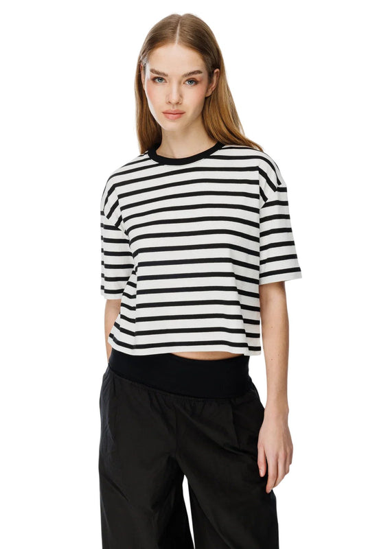 Gestreiftes Fahrrad Rundhals Loose Fit T-Shirt