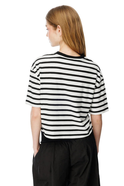 Gestreiftes Fahrrad Rundhals Loose Fit T-Shirt