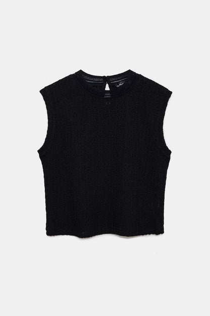 Bluse mit Rundhalsausschnitt und Spitze