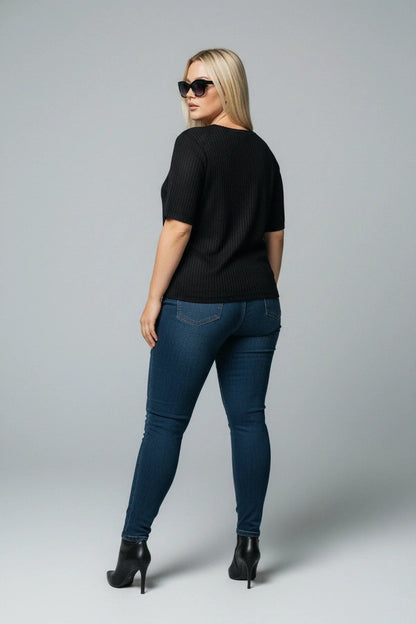 Basic-T-Shirt mit Rundhalsausschnitt und Rippstrick