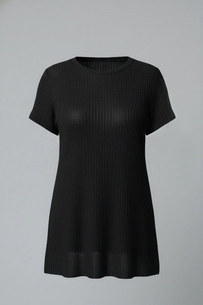 Basic-T-Shirt mit Rundhalsausschnitt und Rippstrick