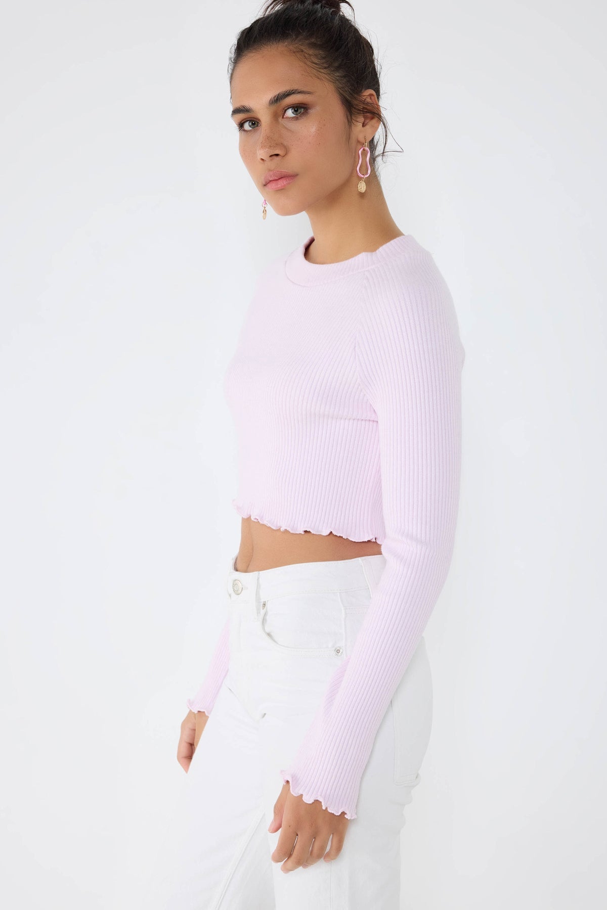 Strick-Crop-Top mit Rundhalsausschnitt