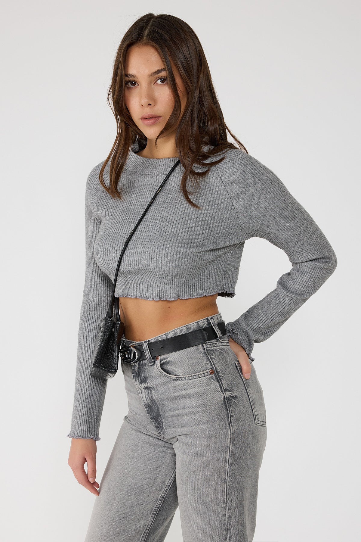 Strickbluse mit Rundhalsausschnitt