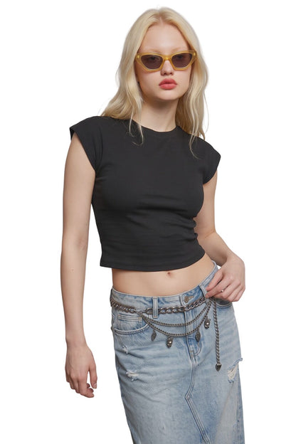 Kurzarm Ripp-Top mit Crop-Schnitt