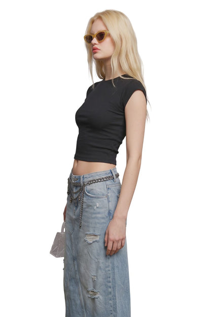 Kurzarm Ripp-Top mit Crop-Schnitt