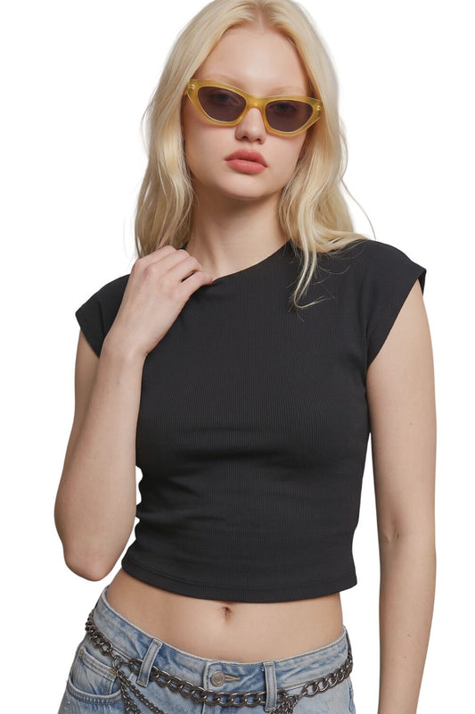 Kurzarm Ripp-Top mit Crop-Schnitt