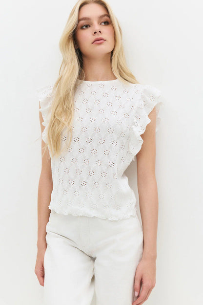 Bluse mit Rundhalsausschnitt und Rüschenärmeln