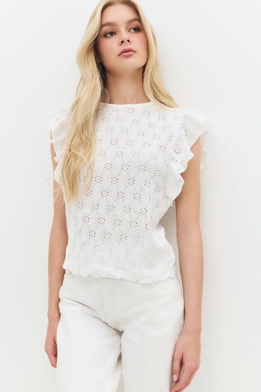 Bluse mit Rundhalsausschnitt und Rüschenärmeln