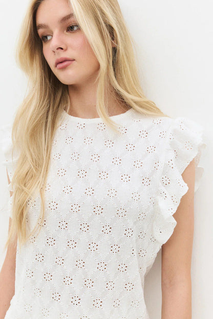 Bluse mit Rundhalsausschnitt und Rüschenärmeln
