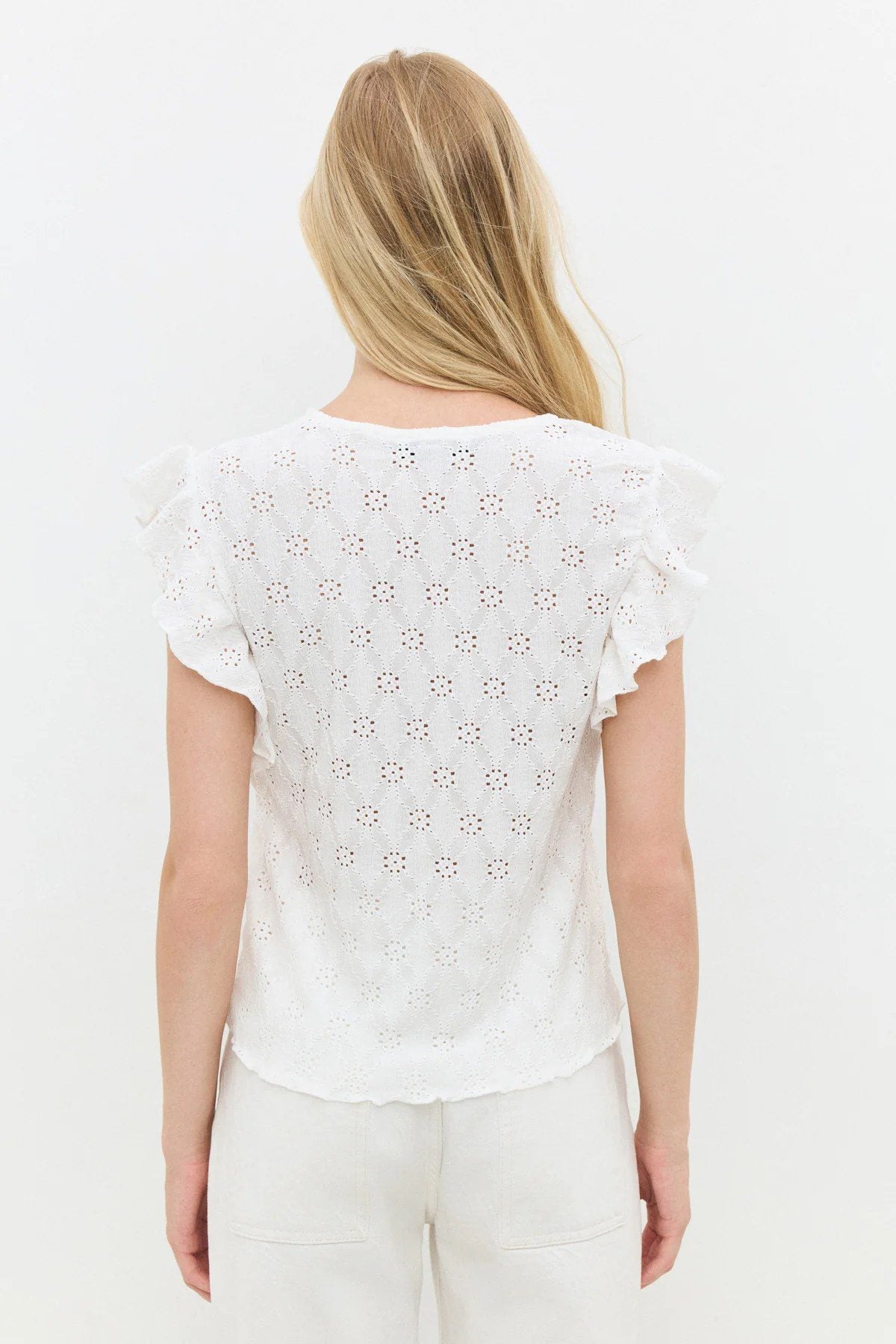 Bluse mit Rundhalsausschnitt und Rüschenärmeln