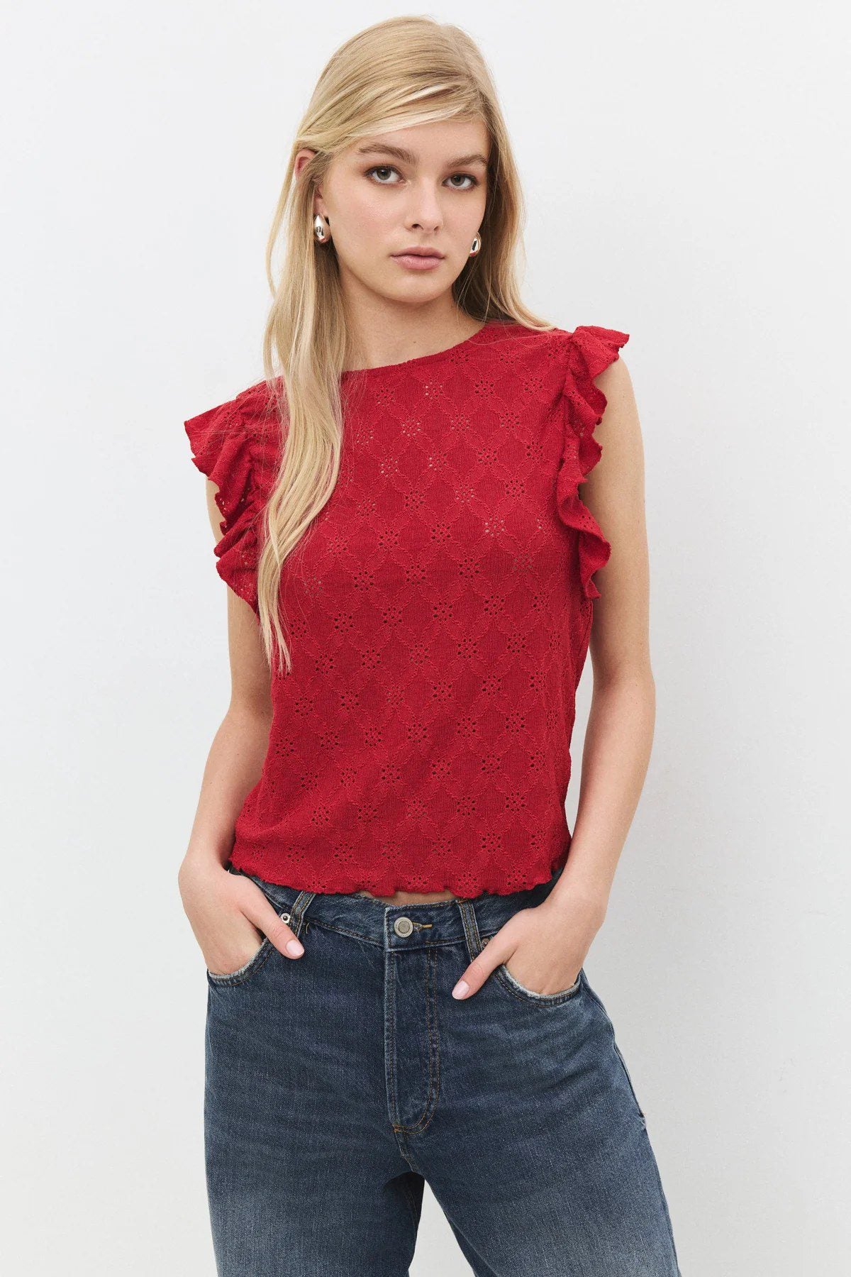 Bluse mit Rundhalsausschnitt und Rüschenärmeln