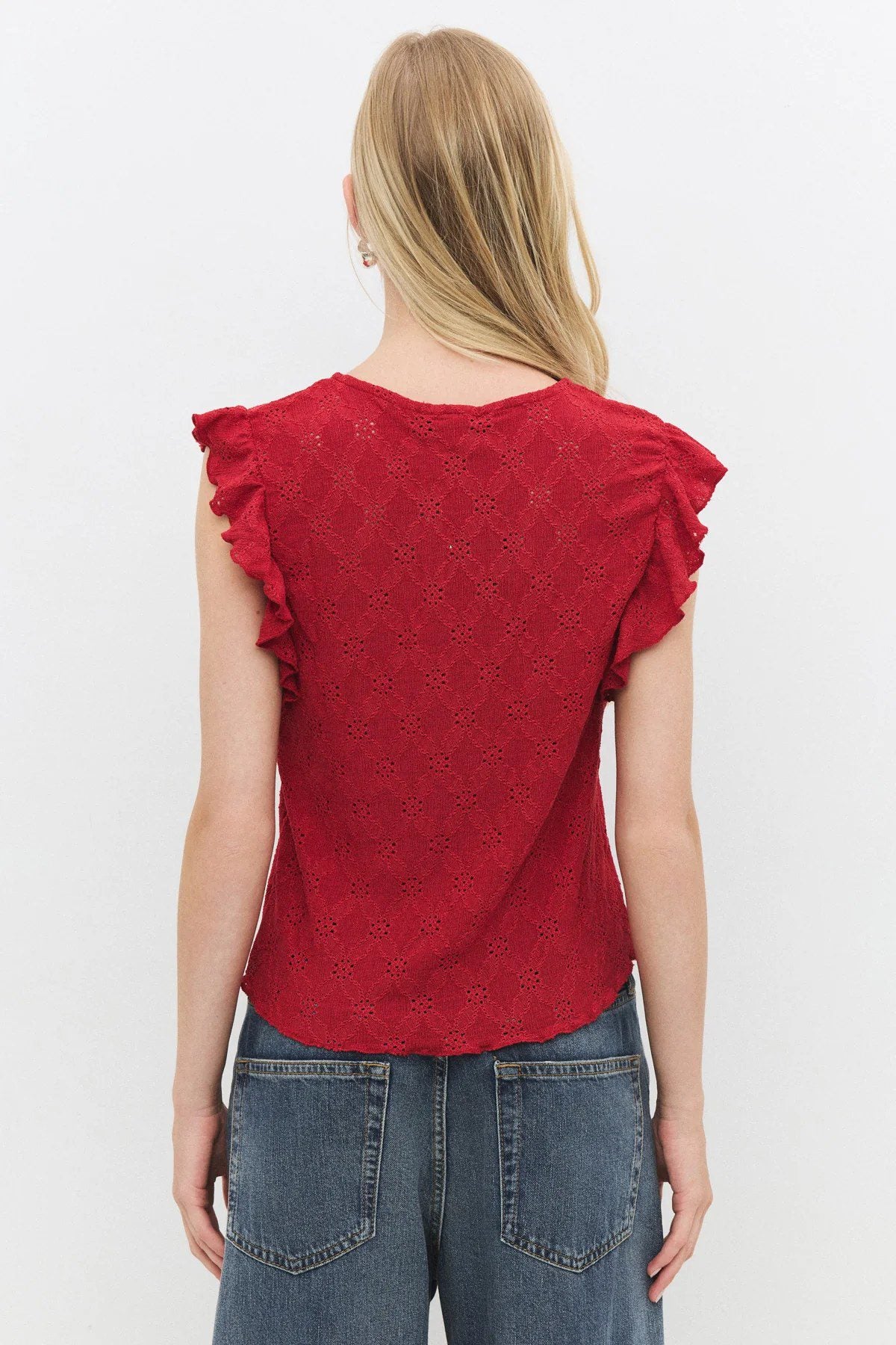 Bluse mit Rundhalsausschnitt und Rüschenärmeln
