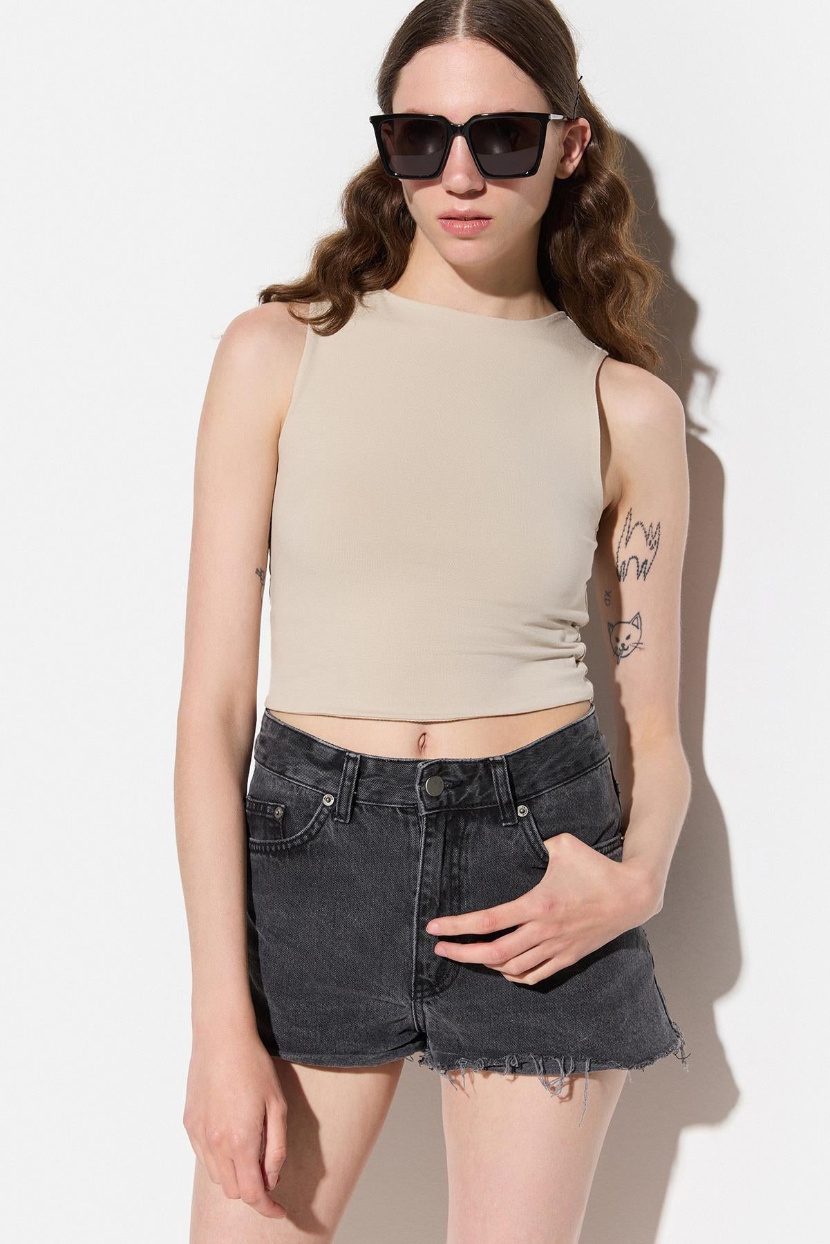 Kurzärmelige Crop-Bluse
