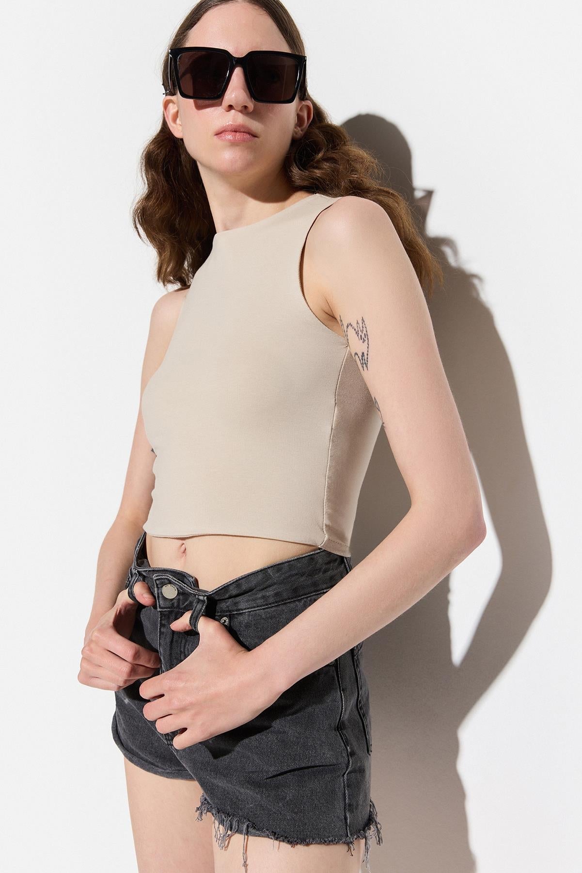 Kurzärmelige Crop-Bluse