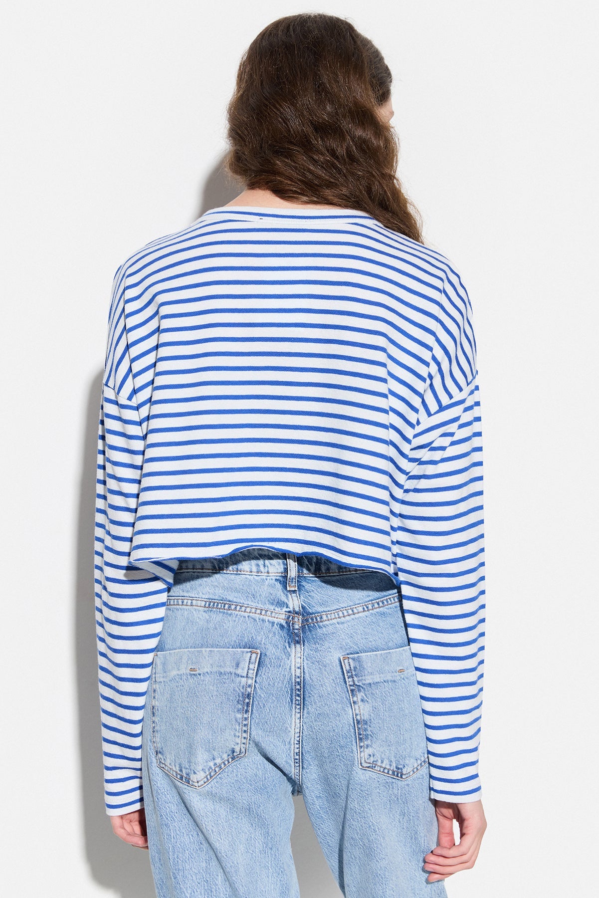Oversize-Crop-Bluse mit Rundhalsausschnitt