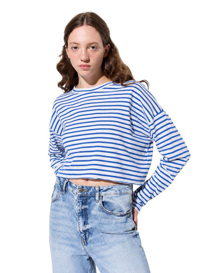 Oversize-Crop-Bluse mit Rundhalsausschnitt