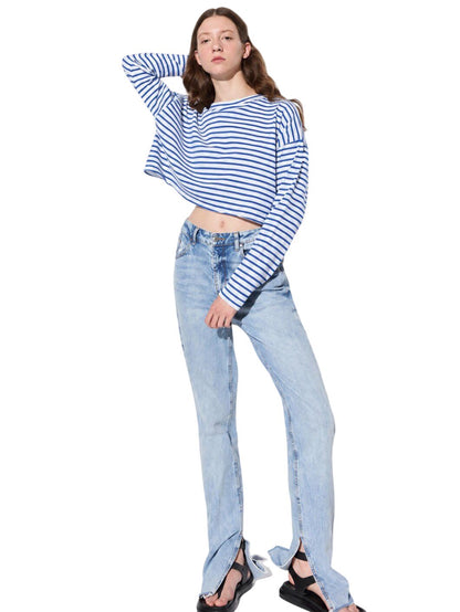 Oversize-Crop-Bluse mit Rundhalsausschnitt