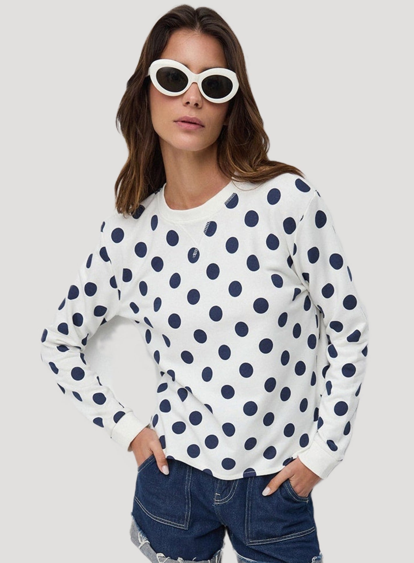 Sweatshirt mit Rundhalsausschnitt und Polka-Dots