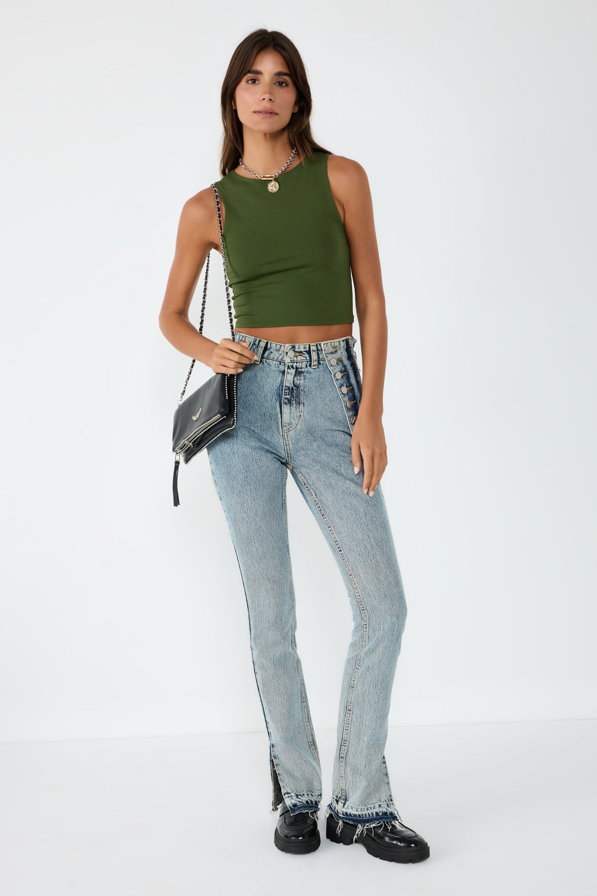 Ärmelloses Crop-Top mit Rundhalsausschnitt