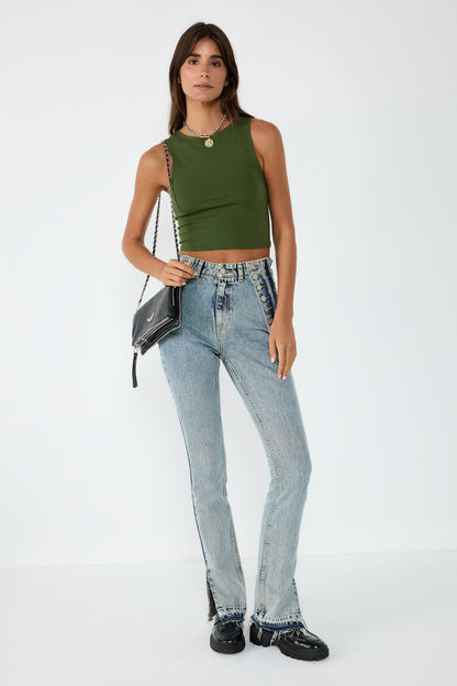Ärmelloses Crop-Top mit Rundhalsausschnitt