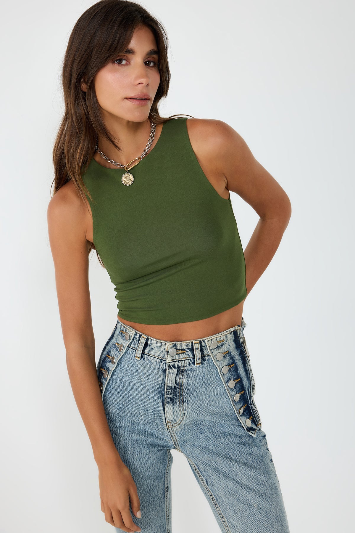 Ärmelloses Crop-Top mit Rundhalsausschnitt