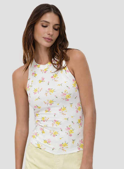 Kurze Bluse mit Rundhalsausschnitt und Blumenmuster