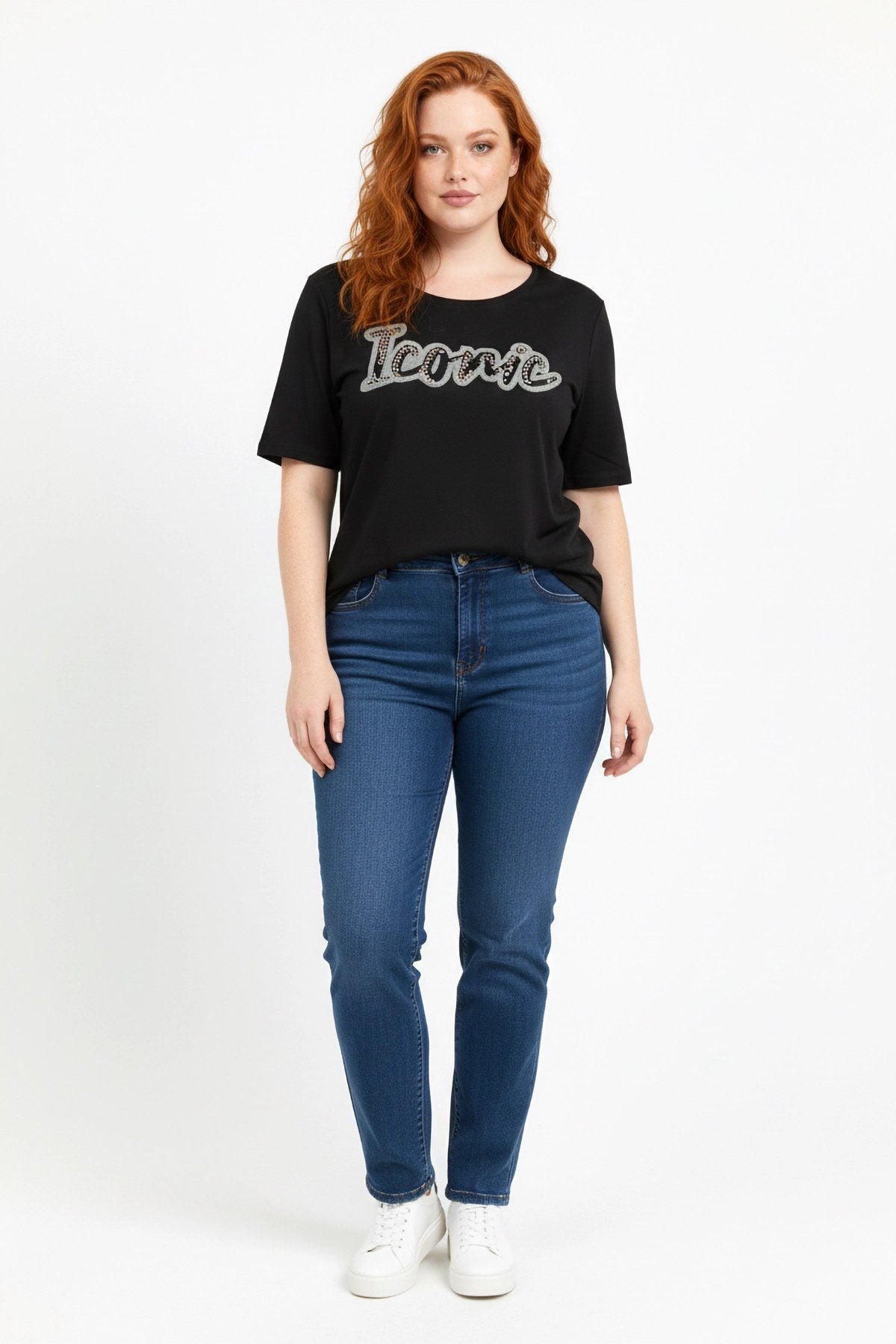 Steinverzierte Rundhals-T-Shirt