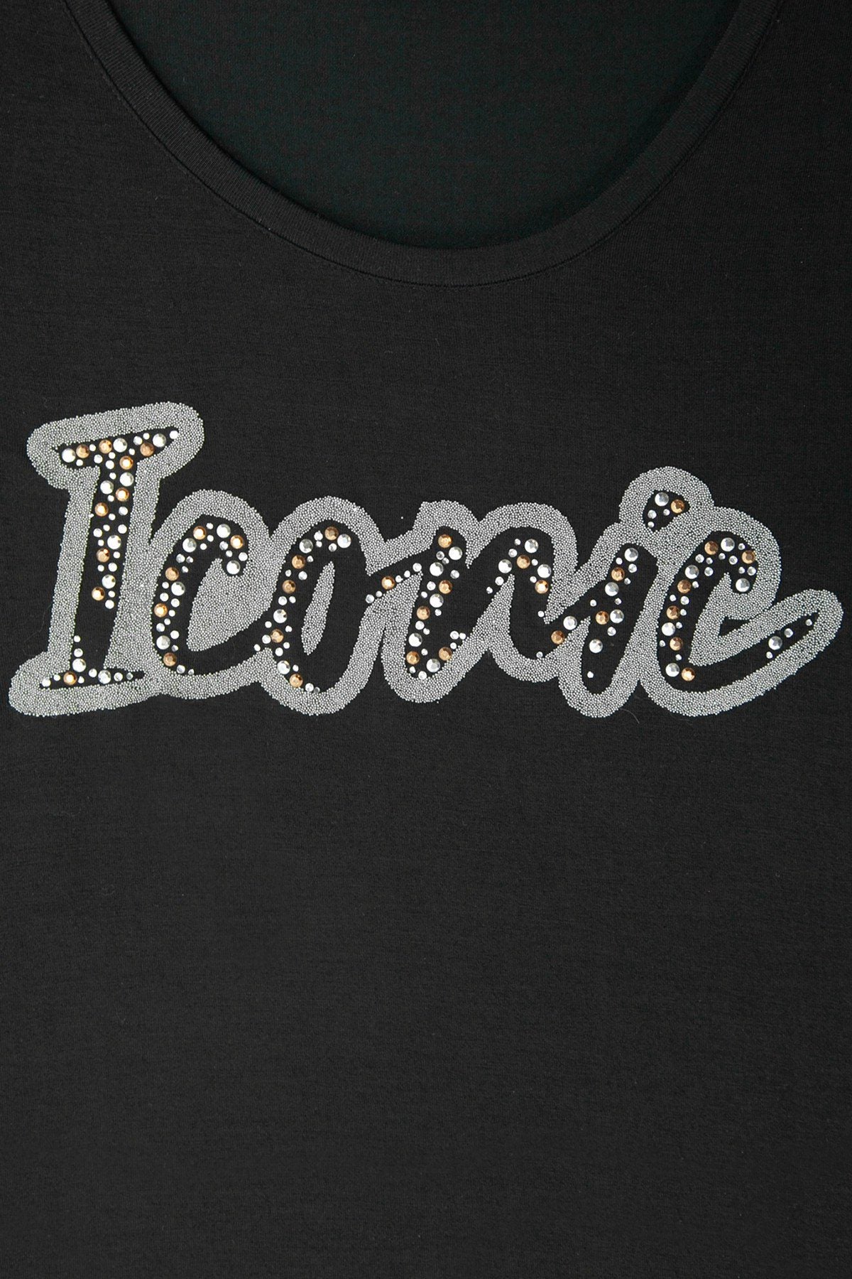 Steinverzierte Rundhals-T-Shirt